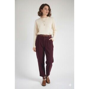 LL Bean Corduroy Pants 12 Petite Burgundy Pleated High Rise Cotton Pants Warm
